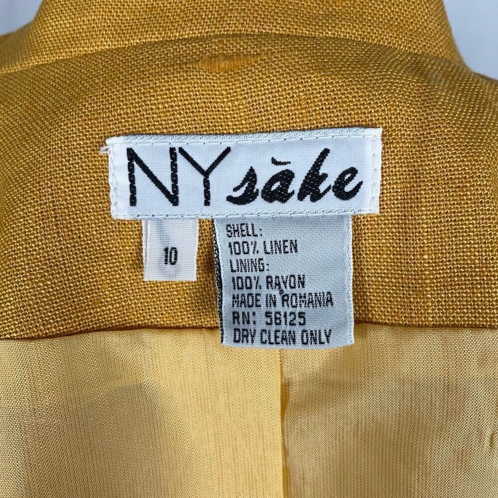 NY Sake Vintage 100% Linen Mustard Yellow Dress Suit Set - Women’s 10‎ - Picture 8 of 9